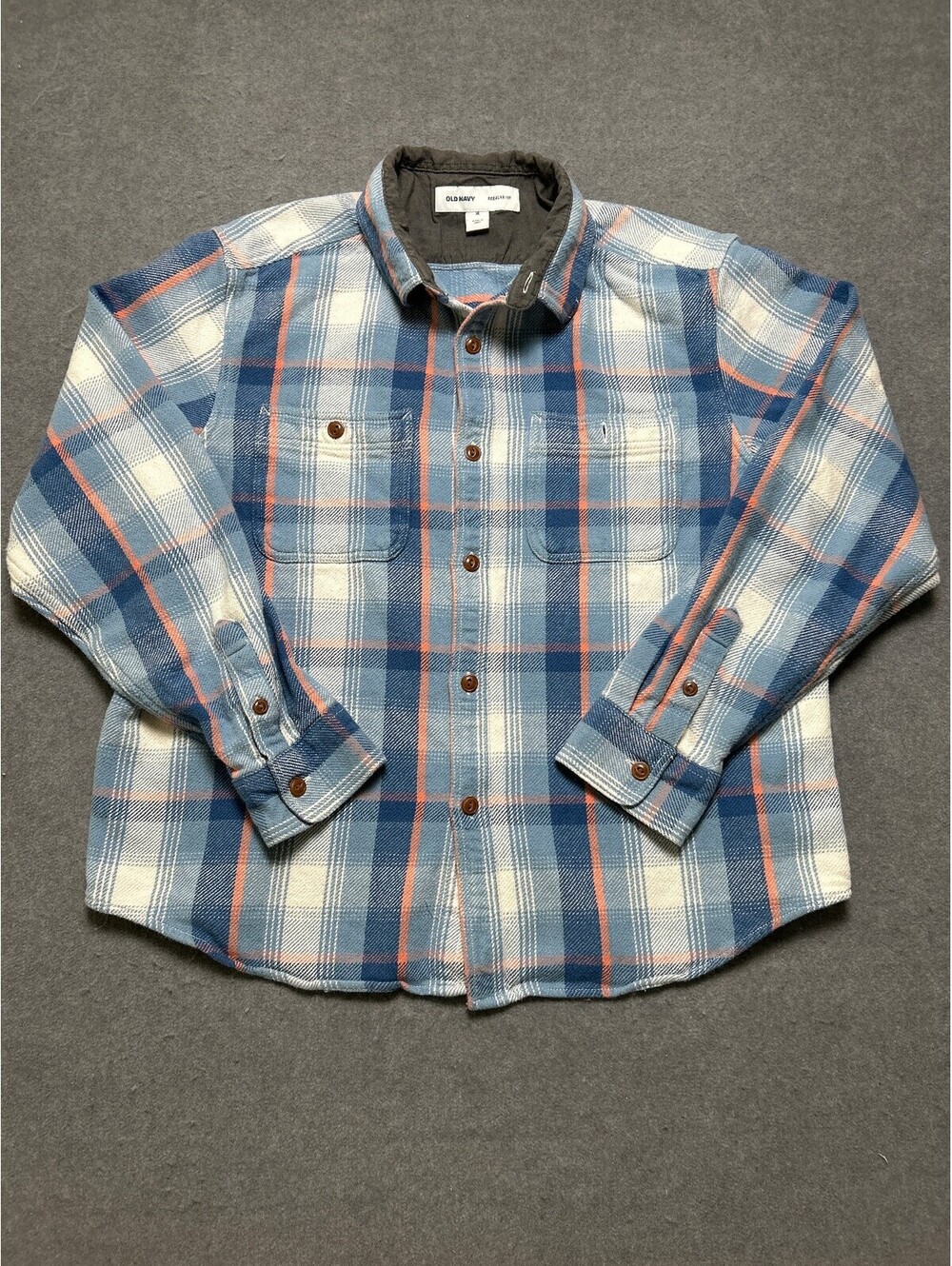 Old Navy Men's XL Plaid Flannel Shirt Blue Coral Long Sleeve Regular Fit